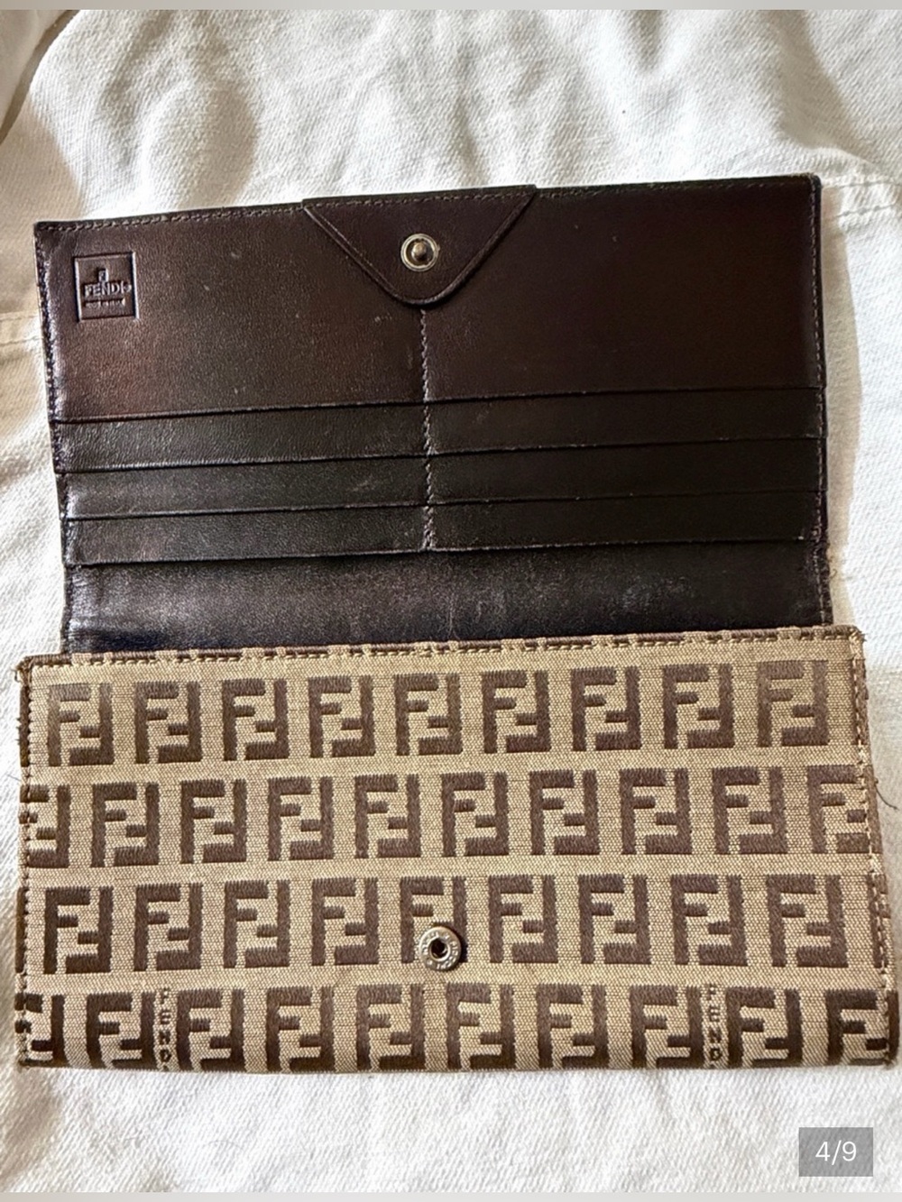 Fendi Zucca Canvas Wallet with Unbranded Gold Chain /COA - Picture 7 of 12